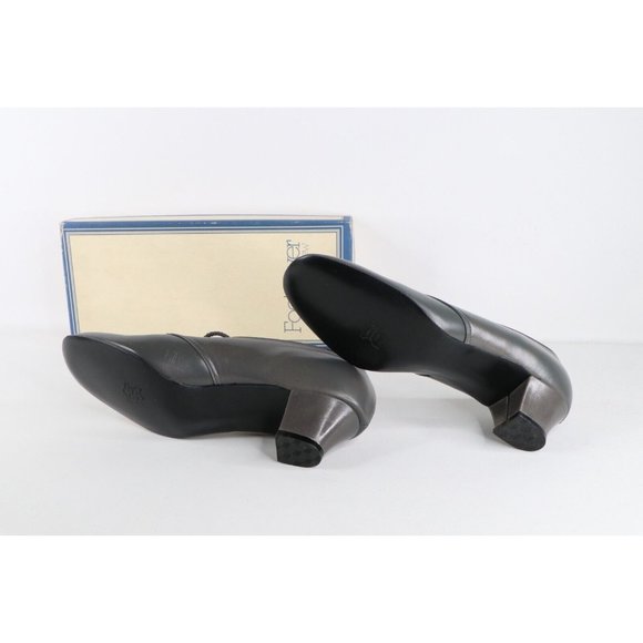 NOS Vintage 90s Streetwear Womens 7 B Braided Leather Chunky Heel Shoes Gray USA - Picture 8 of 9